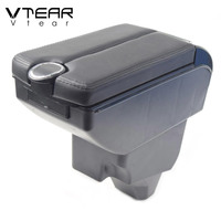Vtear Boîte de rangement élégante en ABS et cuir PU pour accoudoir avant de voiture avec porte-gobelet USB, accessoires intérieurs pour Peugeot 208 2012-2021