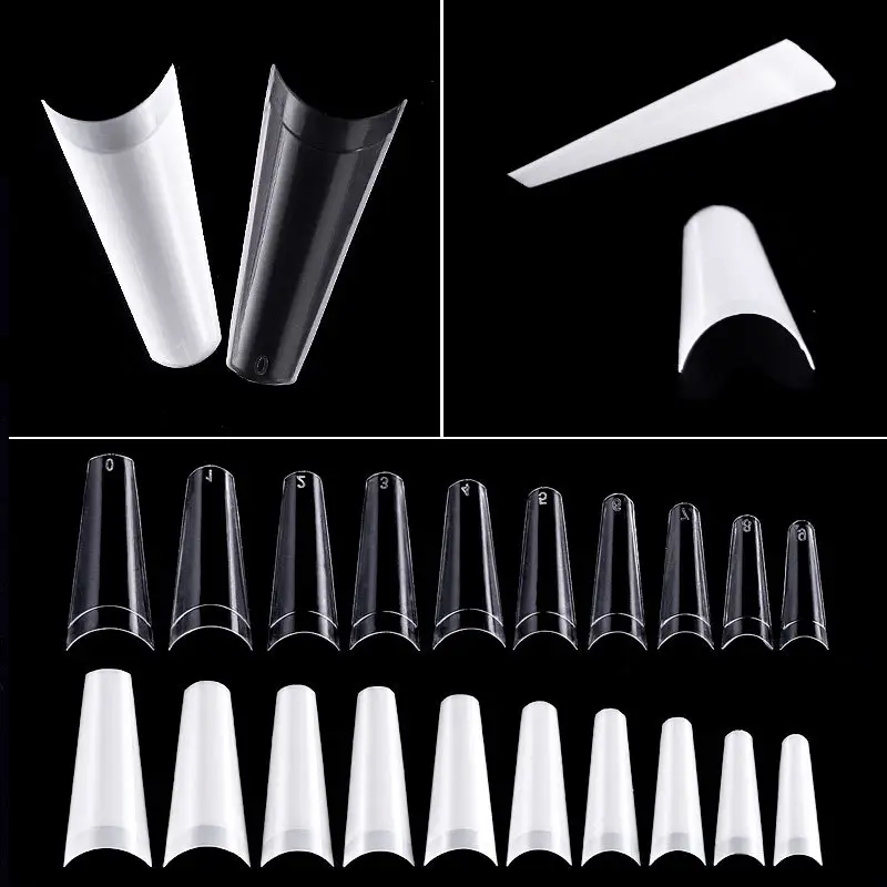 Mischeering False Nails Tips 500pcs/pack Fan Display Sharp Water Drop Shape Clear Black Natural Color Chart Display Manicure