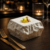 Présentoir Carré en Céramique Texturée Effet Pierre Naturelle, Plateau Jetable en Porcelaine Blanc pour Fêtes, Gourmandises, Apéritifs et Desserts