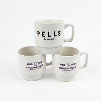 Ensemble de tasses en céramique empilables avec logo personnalisé - Résistant au lave-vaisselle et au micro-ondes - Vaisselle réutilisable pour café et thé - Personnalisable