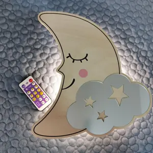 Điều khiển từ xa không dây có thể sạc lại mặt trăng tường ánh sáng Vườn Ươm tường trang trí thay đổi độ sáng hẹn giờ trẻ em phòng tường trang trí nội thất - Product Image 5