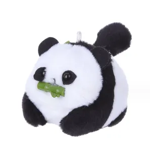 Panda eating bamboo pull string wagging tail doll key chain pendant pull rope simulation of red panda doll