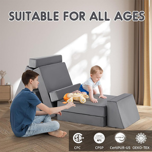 Sofá infantil con bloques de construcción, tela de espuma de alta elasticidad, 3 plazas, para mayores de 2 años, muebles de juego para sala de estar - Product Image 2