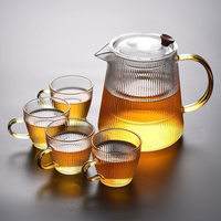 Ensemble de théière en verre transparent à haute teneur en borosilicate résistant à la chaleur avec théière bouilloire infuseur thé café feuille sucre 6 tasses