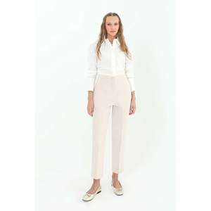 Puane Women's Carrot Fit Fabric <b>Trousers</b>, Comfortable Beige Casual Pants with Modern Design, Model 18118PNT - Product Image 1
