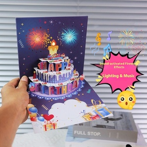 Nouvelle arrivée 2025, carte de vœux d'<span class=keywords><strong>anniversaire</strong></span> créative en papier 3D pop-up, design de gâteau de feux d'artifice, lumières, musique, carte d'<span class=keywords><strong>anniversaire</strong></span> faite à la main - Product Image 6