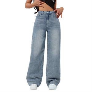 Moda Cintura Alta Regular Fit Tecido <span class=keywords><strong>Jeans</strong></span> <span class=keywords><strong>Jeans</strong></span> Estilo Casual das Mulheres com Respirável Lavável Característica Simples Elemento Moda - Product Image 1