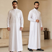 Nouvelle Tunique Saoudienne Blanche Style 2026 pour Hommes, Robe Arabe Musulmane à Col Chemise, Manches Longues, Jubba, Vêtement Islamique, Qamis pour Ramadan et Aïd
