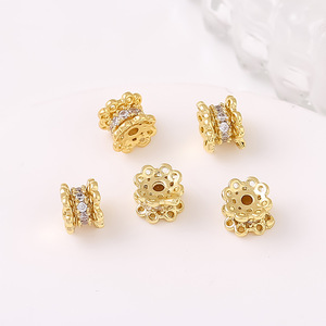 Accesorios DIY de cobre chapado en oro de 18K con circonitas, pequeñas cuentas espaciadoras de cintura, cuentas espaciadoras de flor de trompeta, de doble cara - Product Image 4