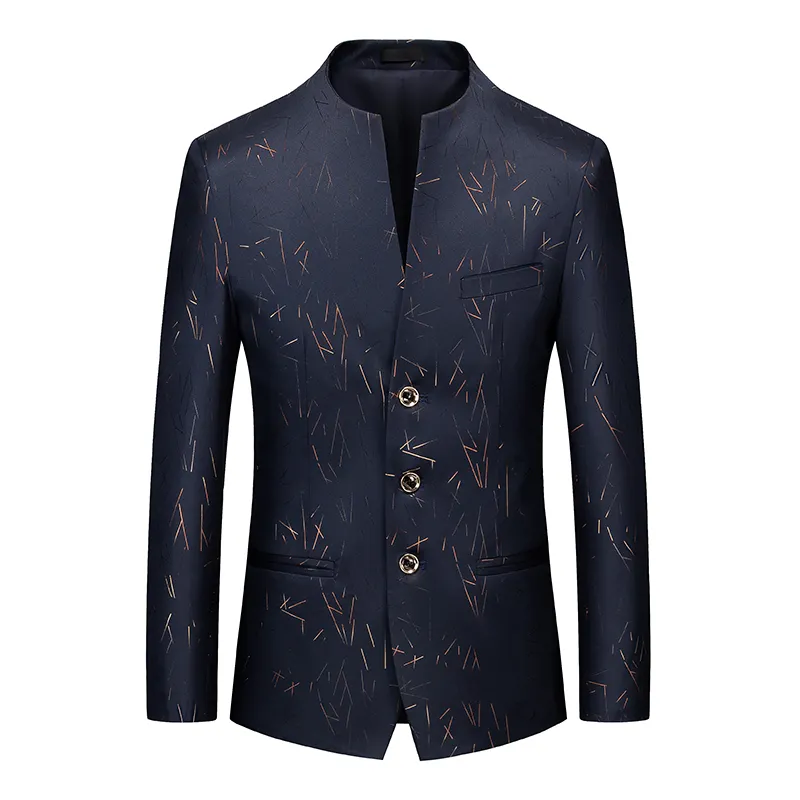 Casual Suit Jacket Men's Blazer Stand Collar Business Daily Men Slim Fit Printed Blazer