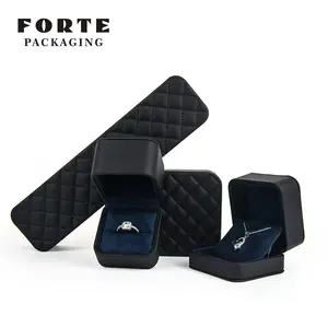 FORTE Wholesale Jewelry Packaging Ring Boxes Jewelry Boxes Luxury Necklace Black PU Leather Jewelry Box