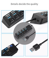 4 puertos Super Speed USB 3,0 Hub interruptor de encendido/apagado 5Gbps adaptador divisor Micro USB de alta calidad Cable azul Micro USB 3,0 HUB Stock
