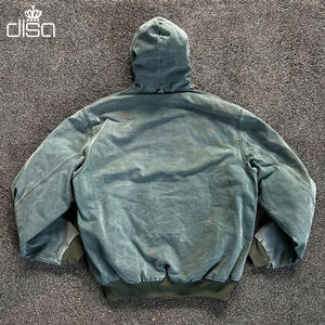 定制酸洗超大仿旧街装服装鸭帆布复古连帽衫拉链牛仔太阳褪色连帽衫男 - Product Image 4