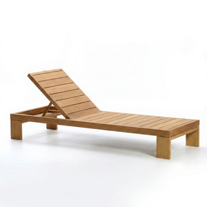 Chaise longue de jardin en teck minimaliste moderne sans accoudoirs avec dossier à lattes, lit de soleil inclinable pour patio - Product Image 1
