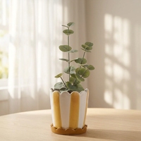 Pot de fleurs en céramique vert moderne avec plateau, pot à succulentes, décoration intérieure et extérieure, jardin, maison, rond, fait main