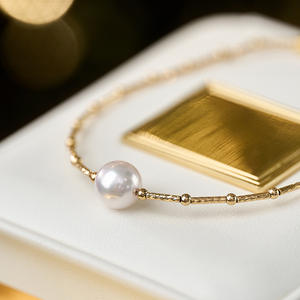 สร้อยข้อมือไข่มุกอะโกยะน้ำเค็มทอง 18K ระดับไฮเอนด์ ดีไซน์ DIY โดดเด่นด้วยแสงสว่างที่แรงและตำหนิเล็กน้อย สง่างาม - Product Image 4