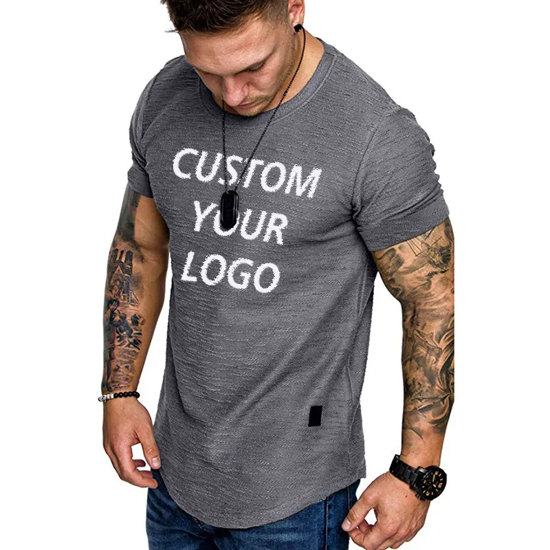 Custom Logo Curved Scoop Hem Round Bottom Scallop Plain Supima Short Sleeve Tee Men T-Shirt Cotton Leather Label Men's T Shirt
