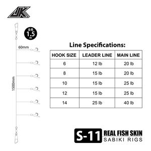 Ensemble de pêche Sabiki en acier à haute teneur en carbone JK avec leurre en peau de poisson véritable <span class=keywords><strong>pour</strong></span> la pêche au bar, à la truite et au requin en eau salée et en eau douce, rivières/cours d'eau - Product Image 3