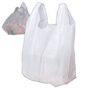 Sacs en HDPE blancs recyclables, réutilisables et jetables, type T-shirt, avec poignée longue, personnalisables par sérigraphie pour supermarché