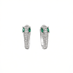 Orecchini a polsino da donna a forma di serpente con occhio in pietra verde, gioielli alla moda - Product Image 1