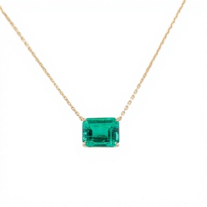 Collier pendentif solitaire Redoors vintage en jade vert de laboratoire taille émeraude, bijoux en or jaune 14 carats pour fiançailles, mariage, cadeau - Product Image 2