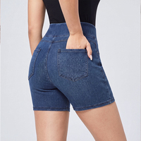 Shorts de Mezclilla de Cintura Alta para Mujer, Tallas Grandes, Verano, Bolsillos Elásticos, Casuales, Fabricación Personalizada, Plazo de Entrega de 15 Días