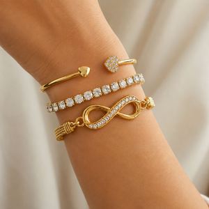 3 Pcs/Set Vintage Geometric Gold Plated Zircon <b>Infinity</b> Pattern 8 Number Adjustable <b>Bracelet</b> Set for Women Jewelry - Product Image 2