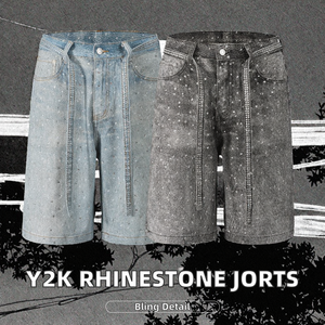 Shorts in Denim personalizzato Y2K da uomo <span class=keywords><strong>lunghi</strong></span> Jorts <span class=keywords><strong>neri</strong></span> oversize - Product Image 2