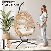 Fauteuil suspendu en rotin Dwoo Garden, chaise suspendue en forme d'œuf pour patio, mobilier d'extérieur, fauteuil suspendu une place avec support en métal