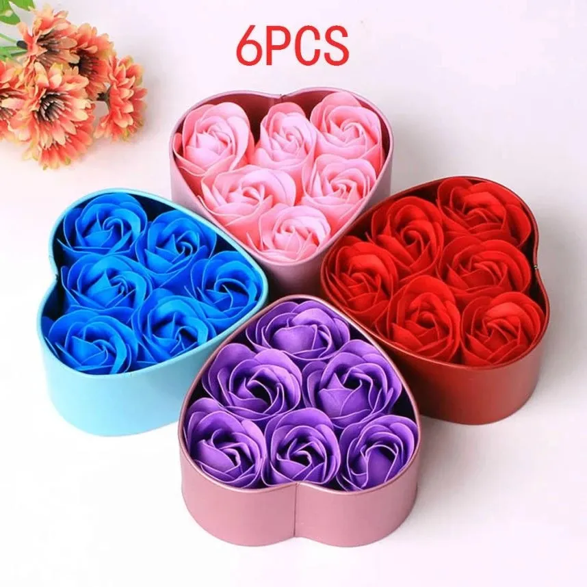 6Pcs Rose Soap Flower Case Heart Scented Bath Body Petal Rose Flower Soap Romantic Flavor Wedding Decoration Gift