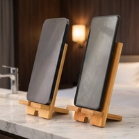 Penyangga Ponsel Kayu Premium Berkelanjutan, Dudukan Tablet Universal, Organizer Meja Ergonomis dengan Ukiran Logo untuk Hadiah Kantor