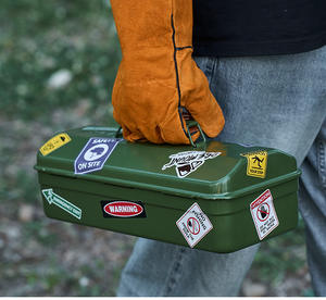 LFEDC アウトドアキャンプ用ポータブルメタル収納カスタマイズ可能ODM 14インチロングブラックグリーンホワイトレッドツールボックス（レザーハンドル付き） - Product Image 3