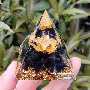 Crystal Chip Pyramid Resin Epoxy Craft Desktop Ornament With Lotus Design Feng Shui Home Decoration Living Room <b>Gift</b> - Product Image 2