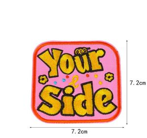 Patch brodé thermocollant rose avec mots inspirants 'Your Side Focus the Bright to Side' pour la décoration de vêtements et de chapeaux - Product Image 2