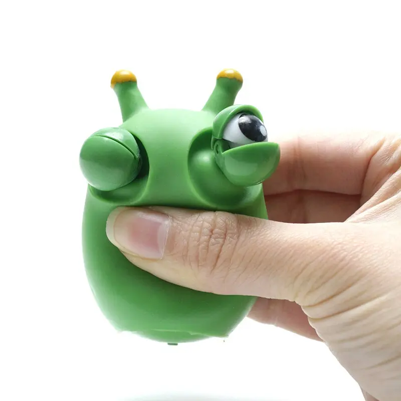 Grass Worm Pinch Toy Funny Stare Green Bug Anxiety Reducer Bouncing Worm Squeeze Toys For Kids Vegetable Worm Decompression Toy