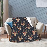 Couverture en flanelle personnalisée motif cerf de Noël couverture de lit/canapé antistatique douce et chaude lavable pour un appel festif
