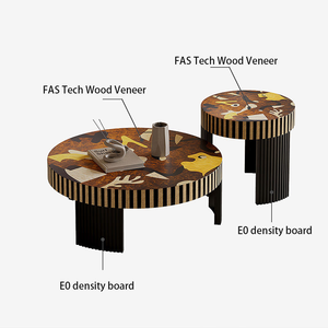 Tavolini Laterali con Piedistallo in Fibra di Vetro FRP Lucida Stile Mid-Century, <span class=keywords><strong>Tavolino</strong></span> da Caffè con Intarsi Colorati e Finitura Laccata Nera Scura - Product Image 5