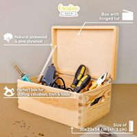 Creative Deco Grande Boîte De Rangement En Bois Plaine 30X20X14 cm Couvercle À Charnière Poignées Boîte Cadeau Non Peinte pour Cuisine Artisanat En Bois
