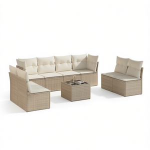 Ensemble de canapés de jardin en rotin beige avec coussins en mousse haute densité, mobilier d'extérieur au design contemporain, résistant à l'eau et aux UV - Product Image 1