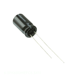 Distribuidor Autorizado: Condensador de Orificio Pasante CAP ALUM 680UF 20% 6.3V RADIAL 6.3PK680MEFC6.3X11 680 uF - Product Image 1
