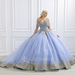 Vestido de fiesta de cumpleaños vestido de quince azul cielo sin tirantes Vestidos De 15 Anos apliques De encaje dulce 15 vestidos Lsmc70 - Product Image 1