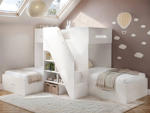 Lit superposé en bois moderne pour enfants, design Flair Mason, 3 lits superposés avec escalier pour chambre d'enfant - Product Image 4