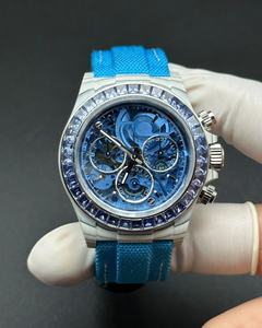 Montre-bracelet pour homme de haute qualité, au design mécanique sportif, 40 mm de diamètre, étanche, avec pierres précieuses en diamant bleu - Product Image 1