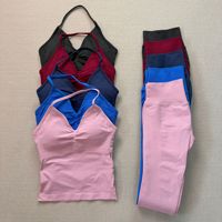 Ensemble de leggings de sport personnalisés respirants pour femmes, ensemble de yoga sans couture, débardeurs dos nu, taille haute, effet froncé, tenue de fitness et de sport