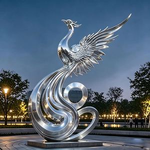Custom Mirror Polished Stainless Steel Phoenix Sculpture, Real Manufacturer Large Metal Statue for Outdoor Square Landscape - Product Image 3