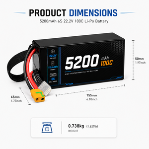 Batterie LiPo pour drone 5200mAh 6S 22.2V 100C 115.44Wh avec connecteur XT90 pour drone de course FPV, UAV, avion RC, fourniture directe d'usine - Product Image 5