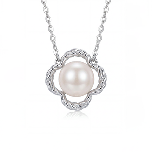 <b>Copper</b> Twisted Rope Clover Frame Freshwater Pearl Pendant Necklace Lucky Floral Minimalist Jewelry for Women - Product Image 1
