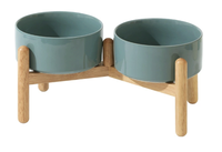 Ensemble de gamelles surélevées en céramique pour chat avec support en bois intégré, protection anti-encrassement du menton et du cou, design élégant et minimaliste, double gamelle pour animaux de compagnie