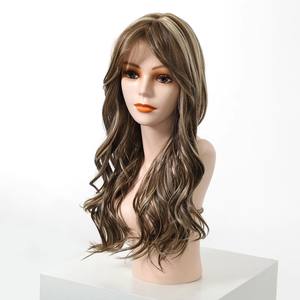 MONO Lace Front Synthetische Haarpruik Lang Golvend Bruin Blond Monofilament Kantpruiken met Pony voor Vrouwen Dagelijks Hittebestendig - Product Image 3