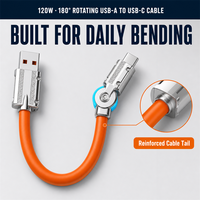 Tahan Lama 180 °   Kabel Pengisian Daya USB C Putar 6A Pengisian Cepat Kabel Sinkronisasi Data Berbahan Nilon Kabel Tipe C Putar untuk Smartphone Gaming